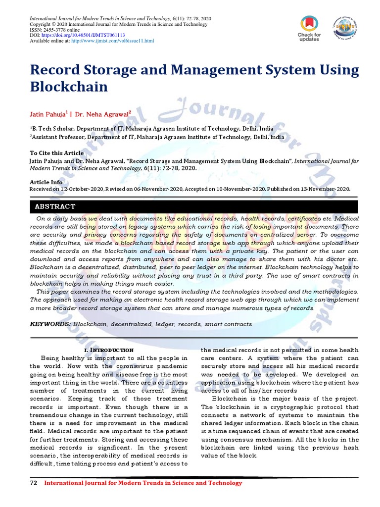 Record Storage and Management System Usi PDF Electronic Health