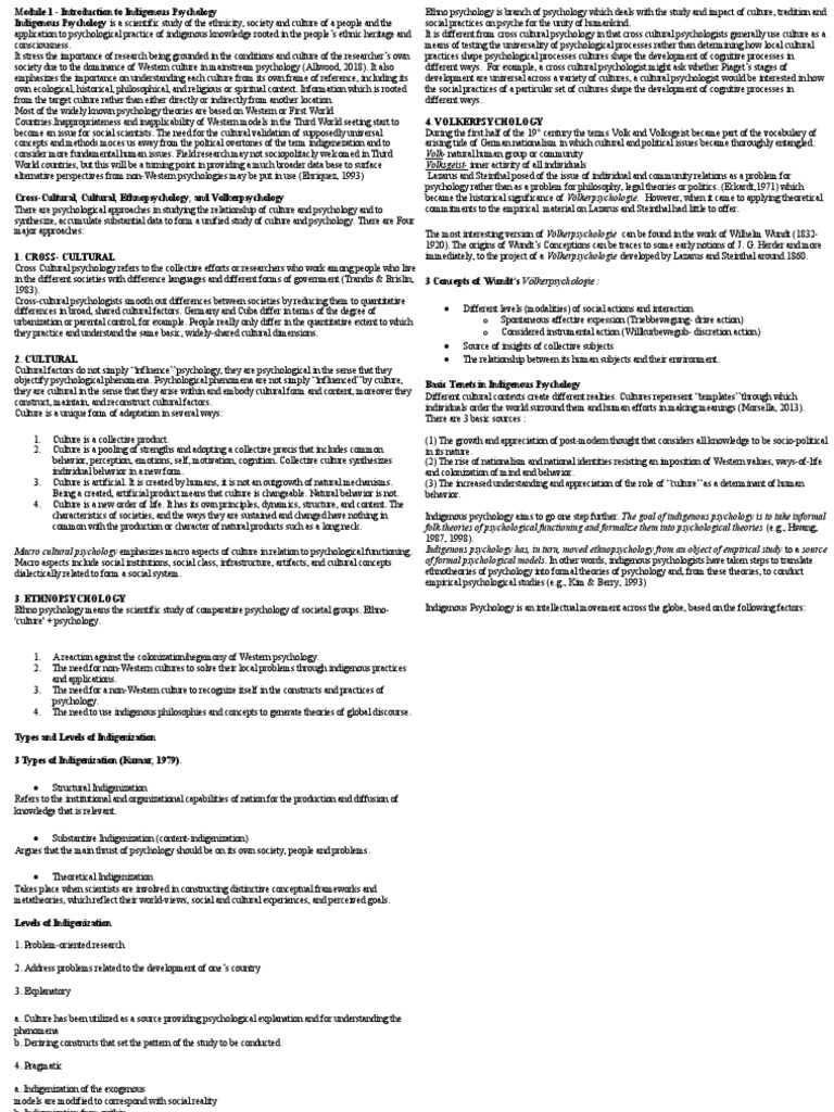 Cultural Psych Module 1 Introduction To Indigenous Psychology Pdf