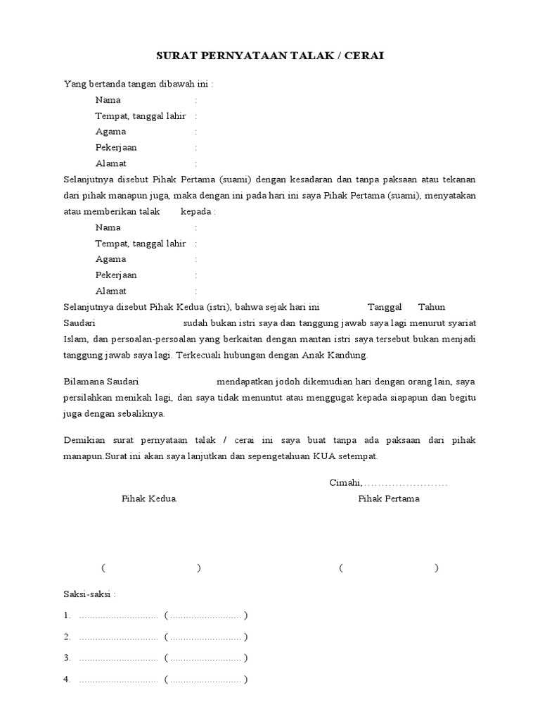 Surat Pernyataan Talak | PDF