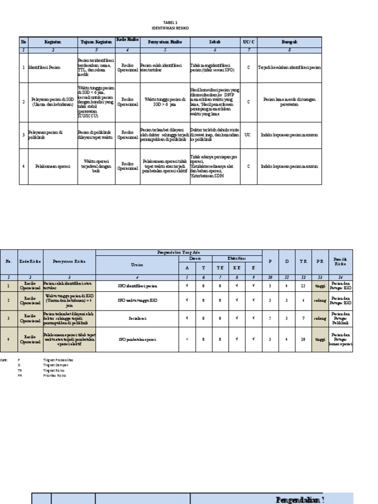 Tabel Manajemen Risiko Rumah Sakit | PDF