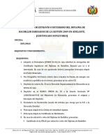 Requisitos Por Extravio o Deterioro Del Diploma de Bachiller Egresados de La Gestion 2009 en Adelante.