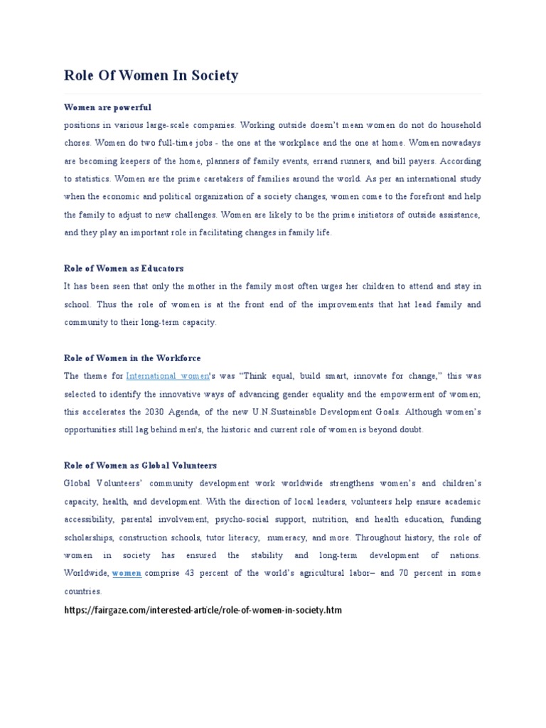 Role of Women in Society | PDF