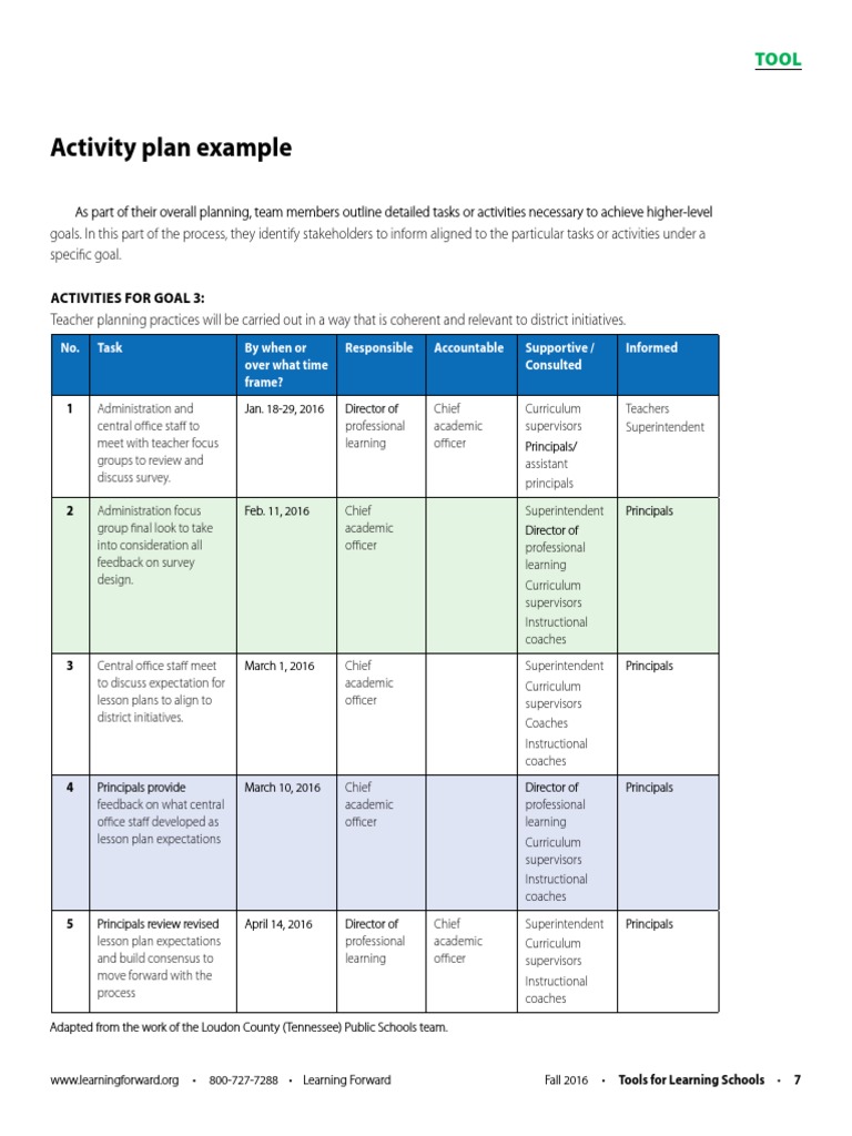 Activity Plan Example For Students