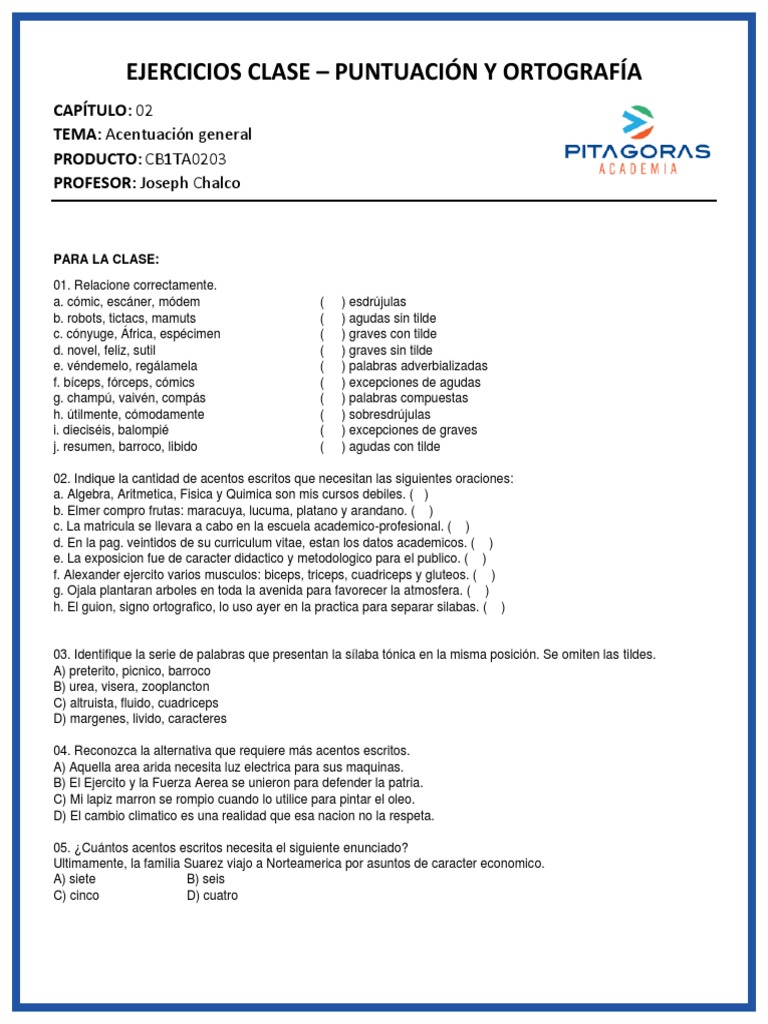 Ejercicios de Acentuación y Ortografía | PDF