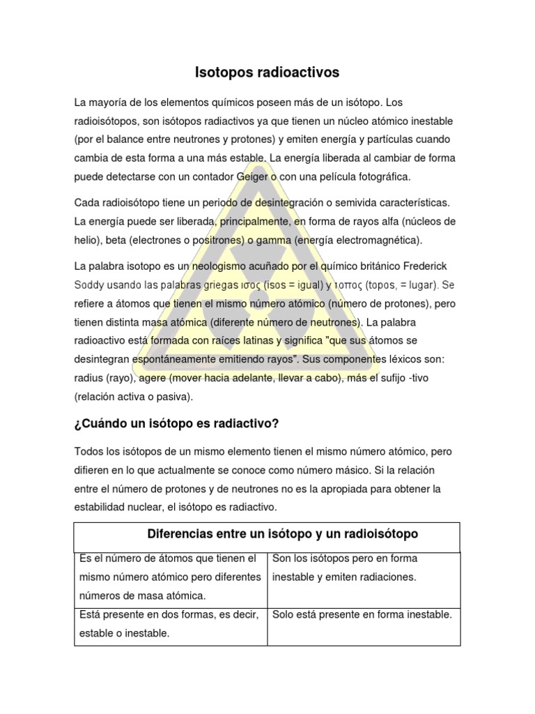 Isótopos Radiactivos: Usos y Riesgos | PDF | Isótopo | Desintegración ...