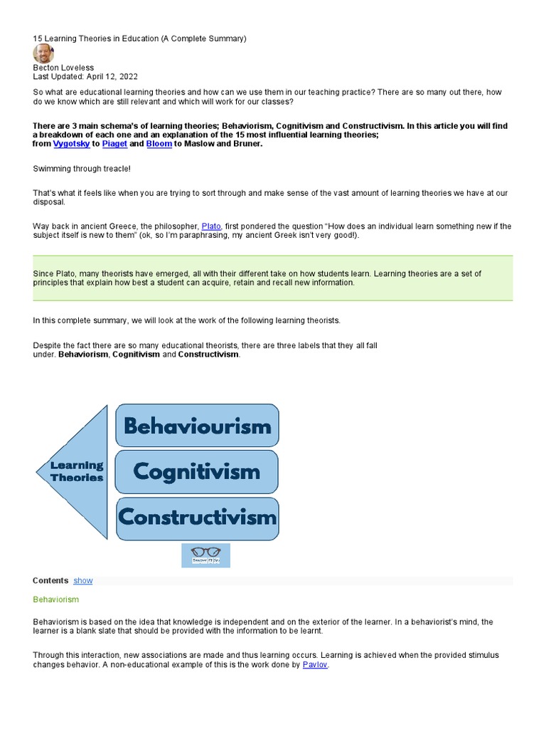 Overview of 15 Learning Theories | PDF | Constructivism (Philosophy Of ...