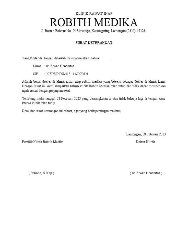 Surat Keterangan Tutup | PDF