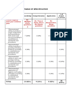 Table of Specification