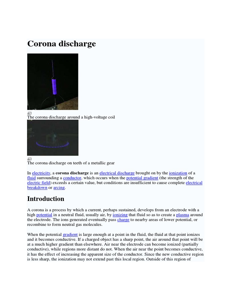 Corona Discharge | PDF | Electrical Breakdown | Phases Of Matter