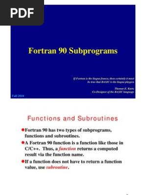 F90 Subprograms Parameter Computer Programming Subroutine