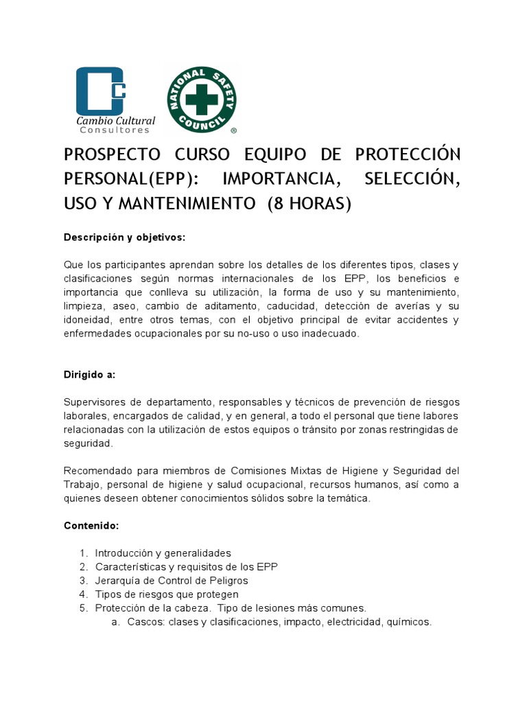 Curso de Epp PDF Seguridad y salud ocupacional Higiene
