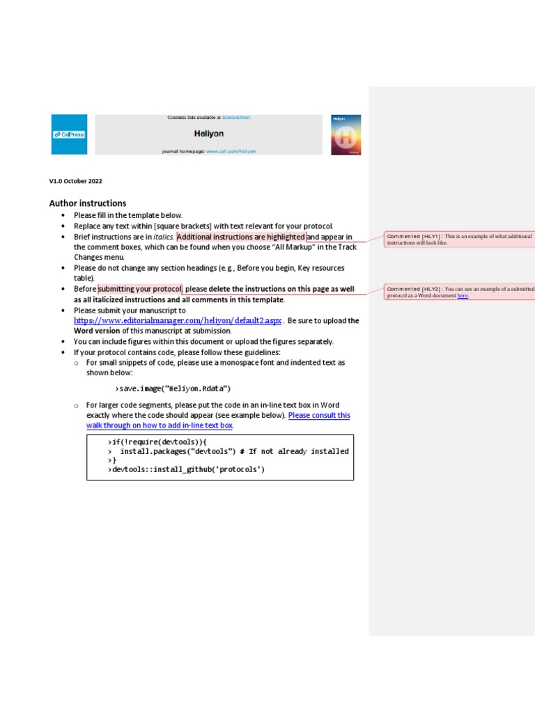 CellPress Heliyon Protocol Template PDF Polymerase Chain Reaction