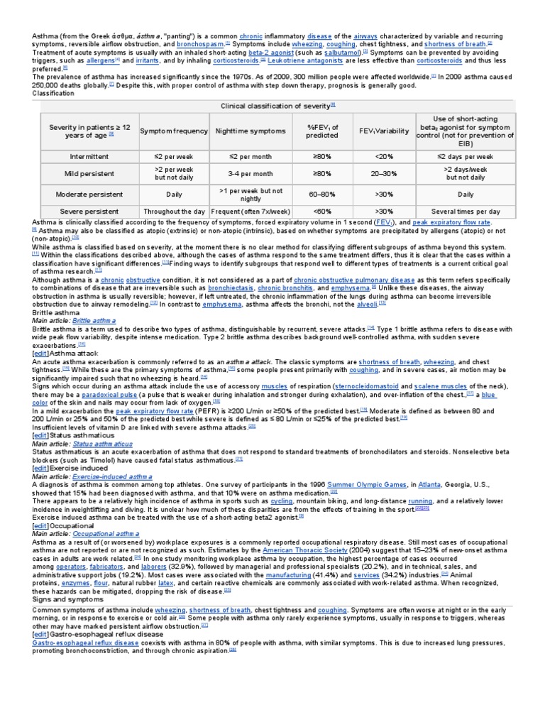 Brittle asthma Main article Asthma Chronic Obstructive Pulmonary