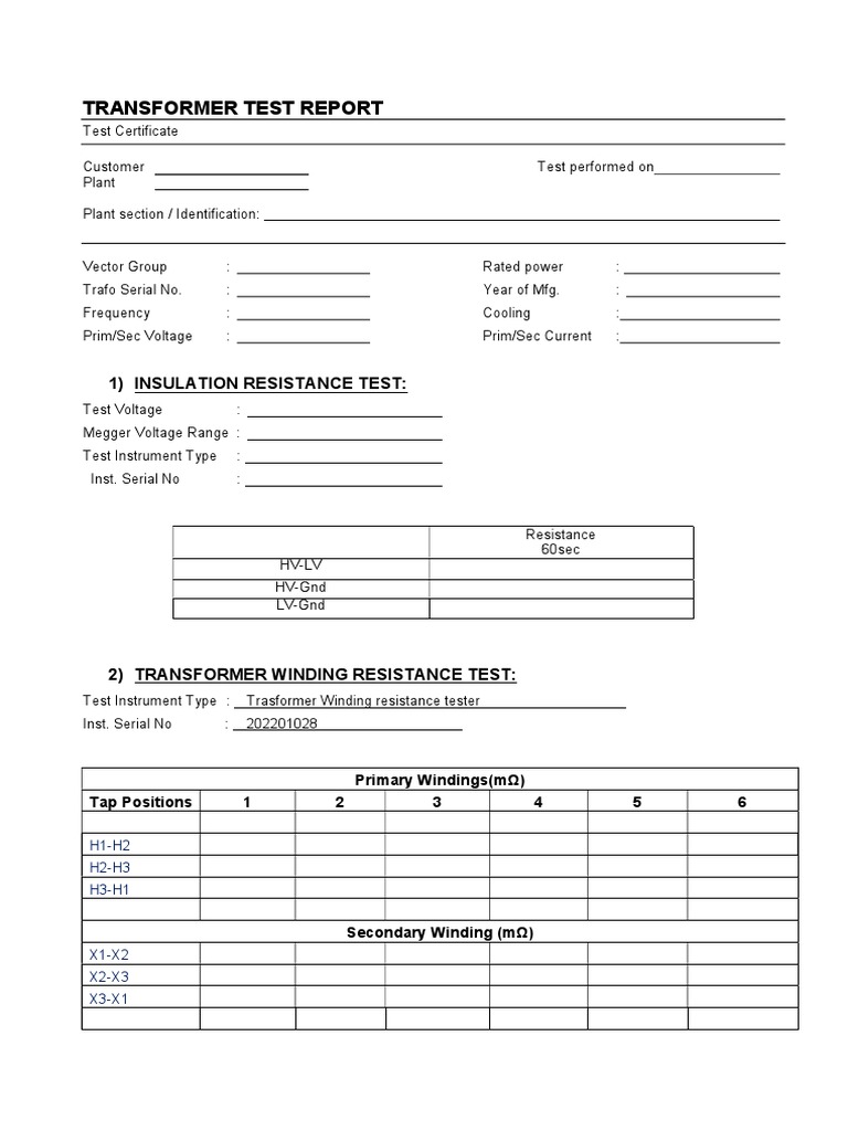 Transformer Test Report PDF