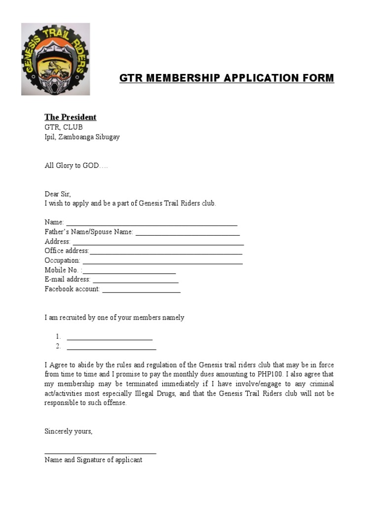 GTR Membership Application Form | PDF