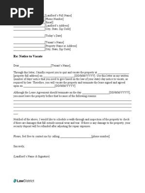 Notice to Vacate Template
