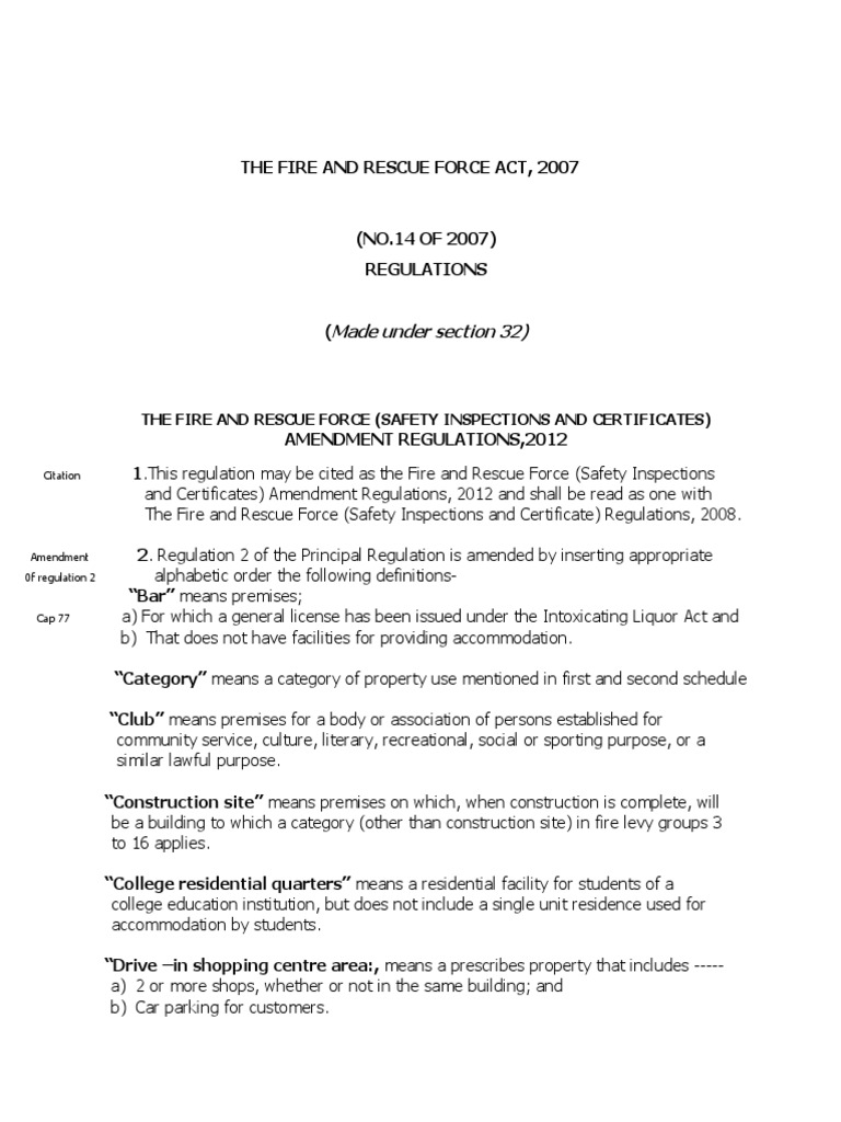 Fire and Rescue Force Regulations 2012 | PDF