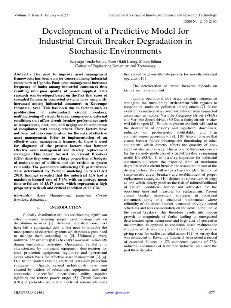 Development of A Predictive Model For Industrial Circuit Breaker ...