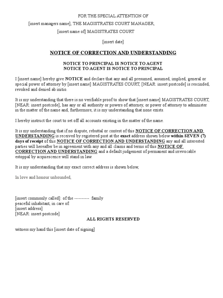 Notice of Correction Template