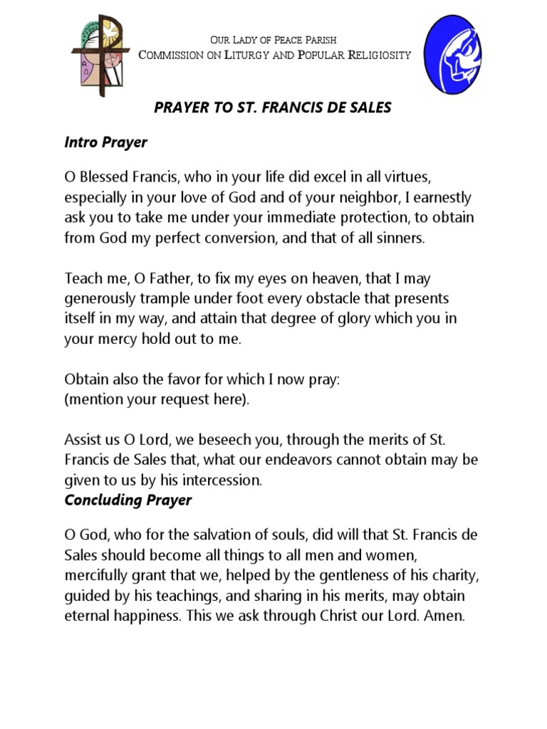 Prayer To ST Francis de Sales PDF