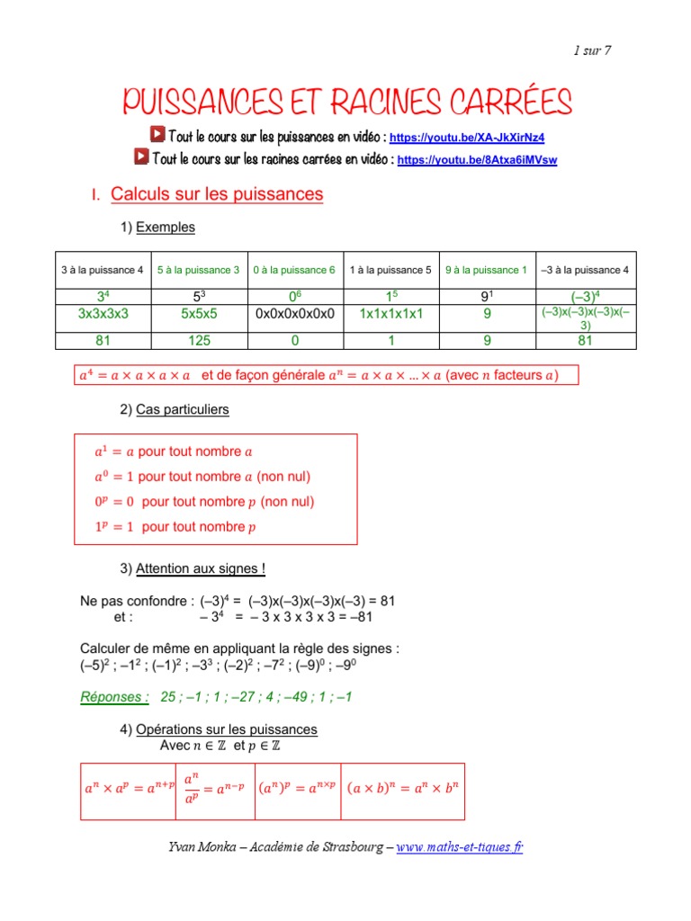 Puissances et Racines Carrées | PDF | Racine carrée | Algèbre