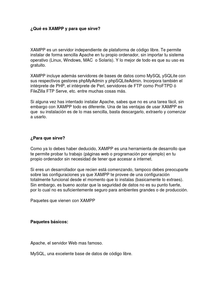 Qué Es XAMPP y para Que Sirve PDF Mi sql Php