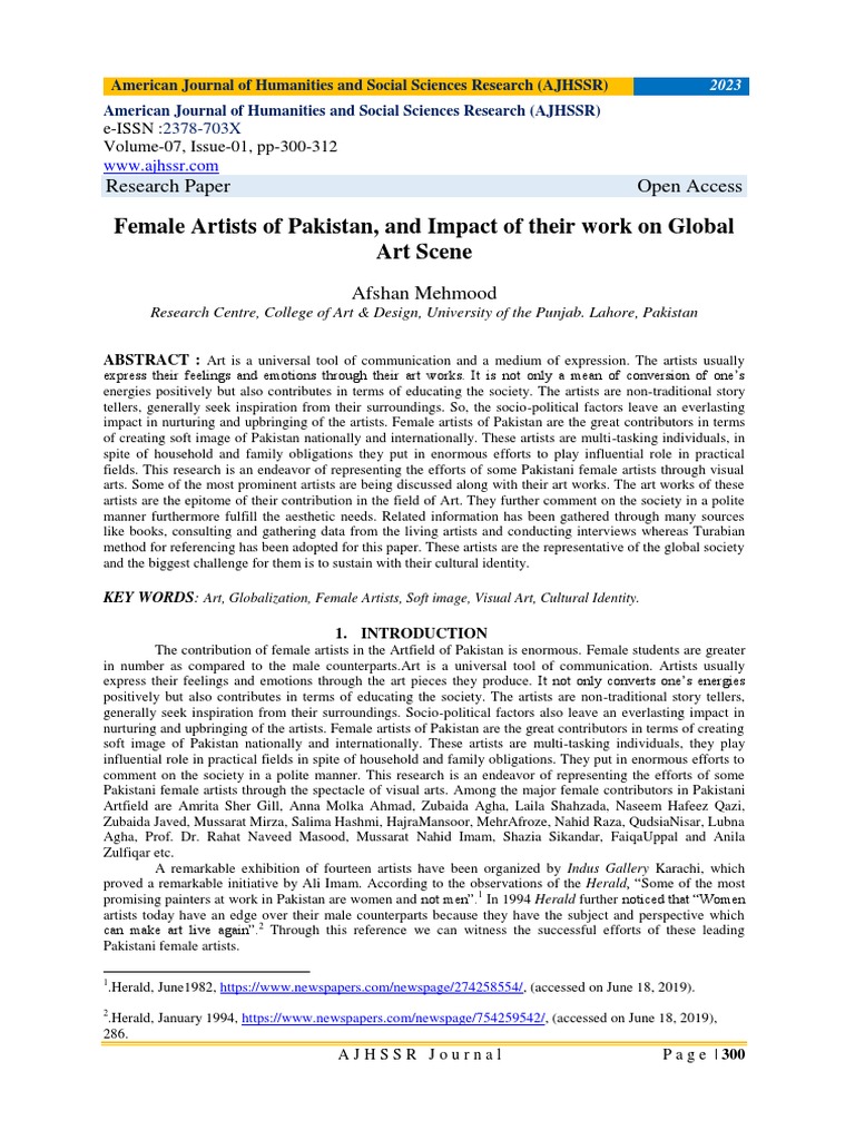 Female Artists of Pakistan, and Impact of Their Work On Global Art