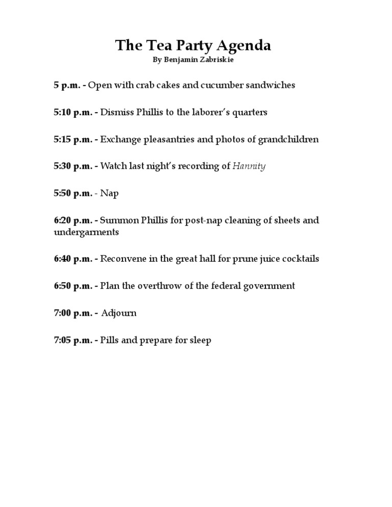 The Tea Party Agenda | PDF | Cooking, Food & Wine | Wellness