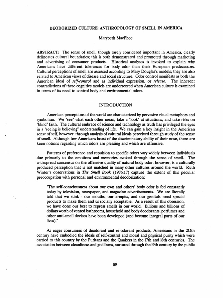 Anthropology of Smell in America PDF Odor Perfume