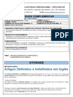 Artigos Definidos e Indefinidos em Inglês: Atividade Complementar