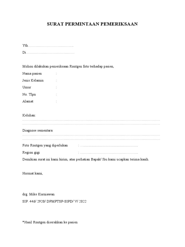 Surat Permintaan Rontgen Pasien | PDF