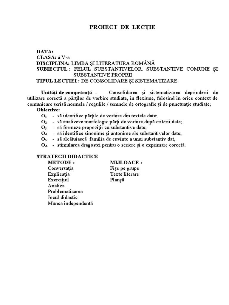 Felul Atributelor 000proiect Lectie Romana Felul Substantivelor | PDF