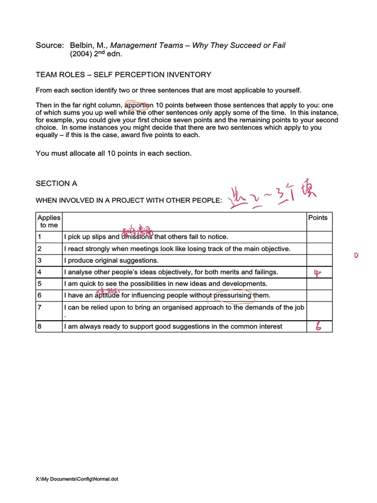 L5A Groups and Teams (Belbin's Questionnaire) | PDF