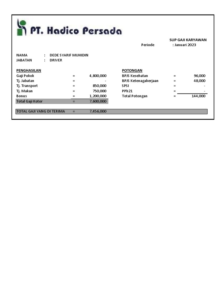 Slip Gaji Driver Dede S PDF