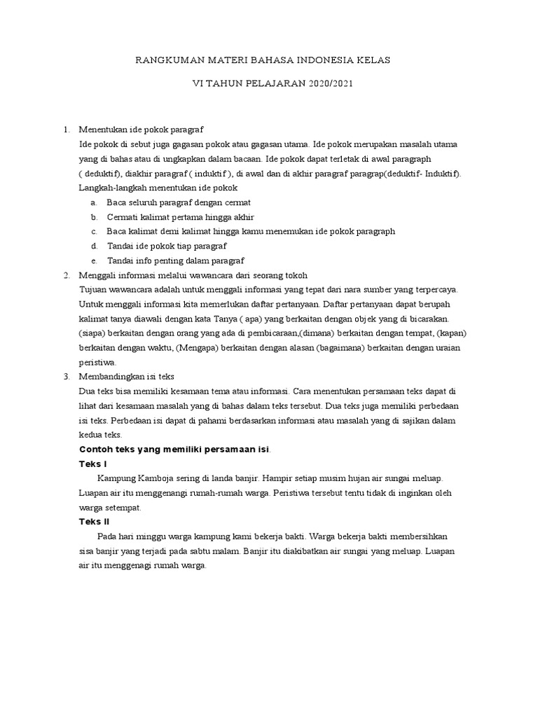 Ringkasan Materi TKA Bahasa Indonesia Kelas 6 SD, Mengenali Objek Teks dari Kata