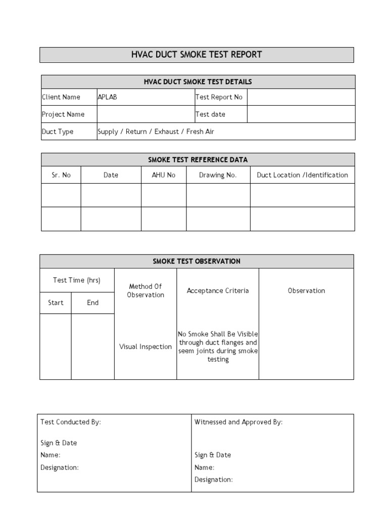 HVAC Duct Smoke Test Report | PDF | Technology & Engineering