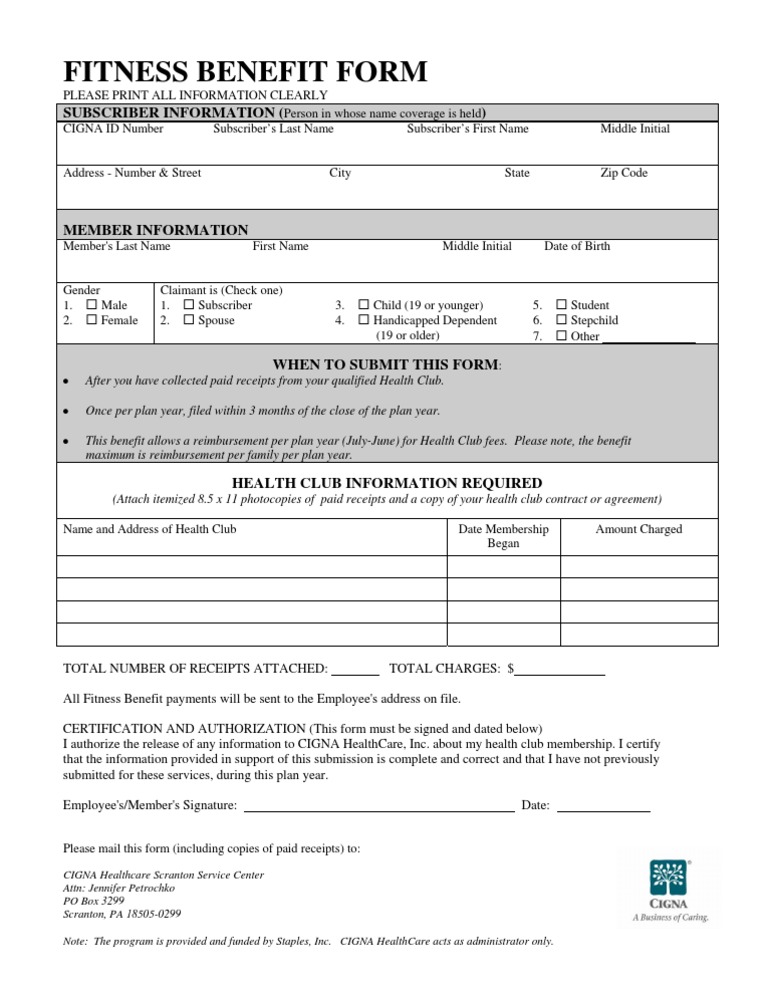 Cigna Fitness Benefit Form | PDF