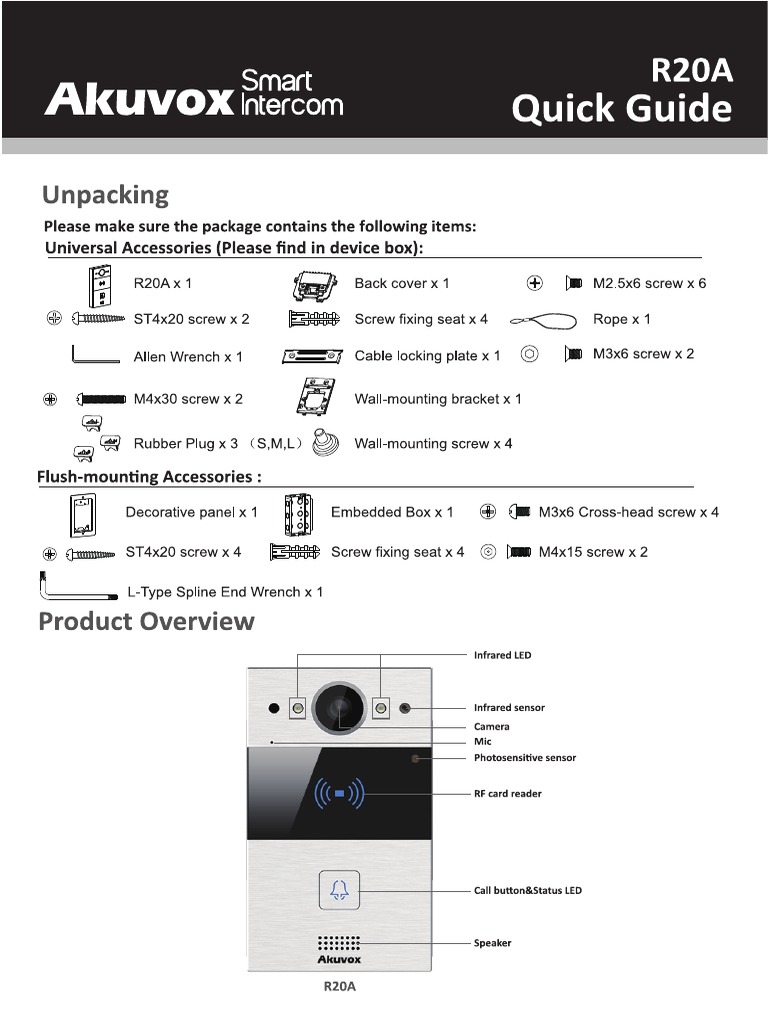 Akuvox R20A Series Quick Guide - In-Wall Mounting - 20200310 - TZ-SM ...
