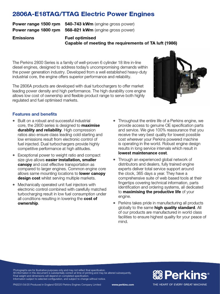 2806a-E18tag2 Spec | PDF | Engines | Diesel Engine