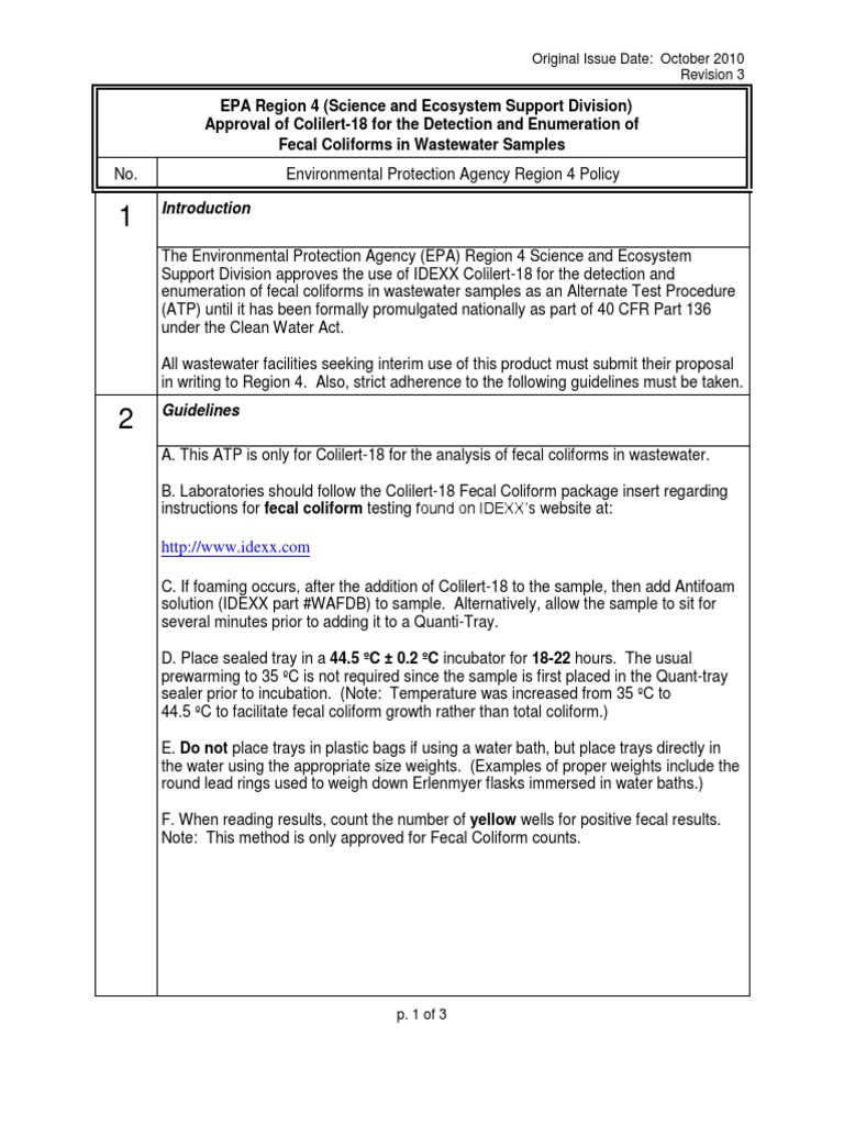 EPA Region 4 Colilert-18 Approval | PDF | Clean Water Act | United ...