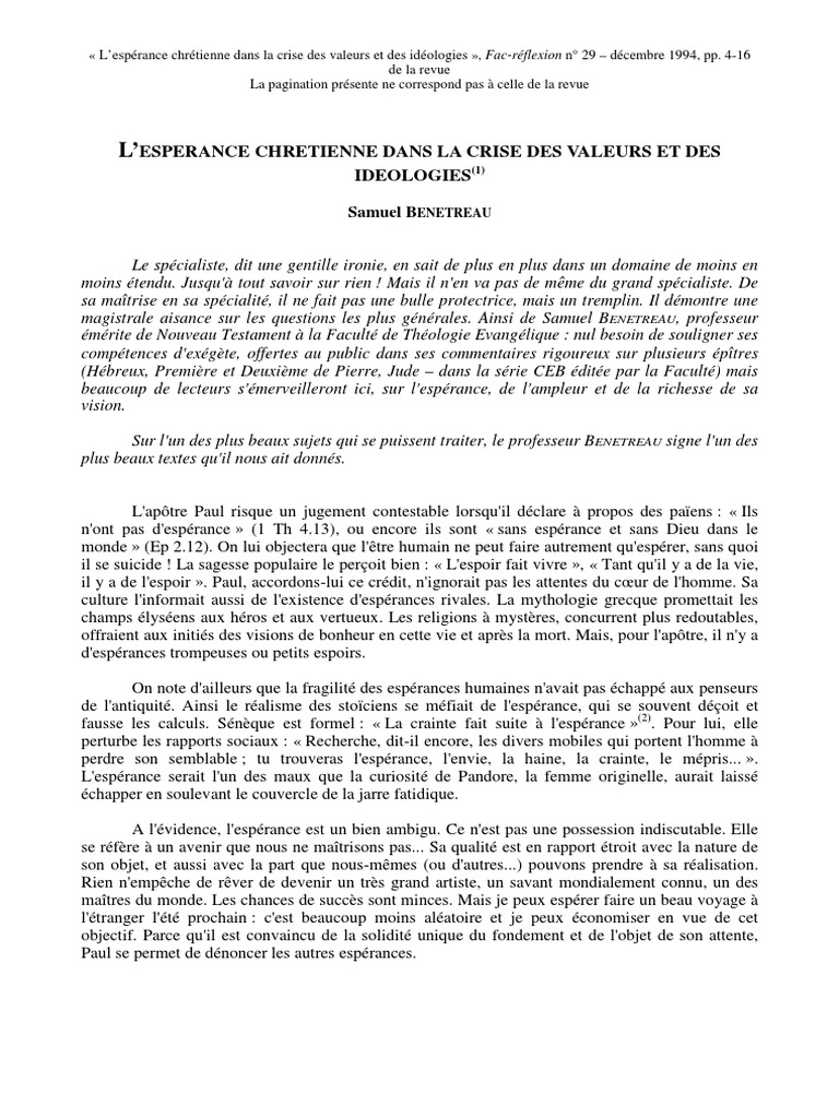 Espérance chrétienne et crise actuelle | PDF | Dieu | Utopie