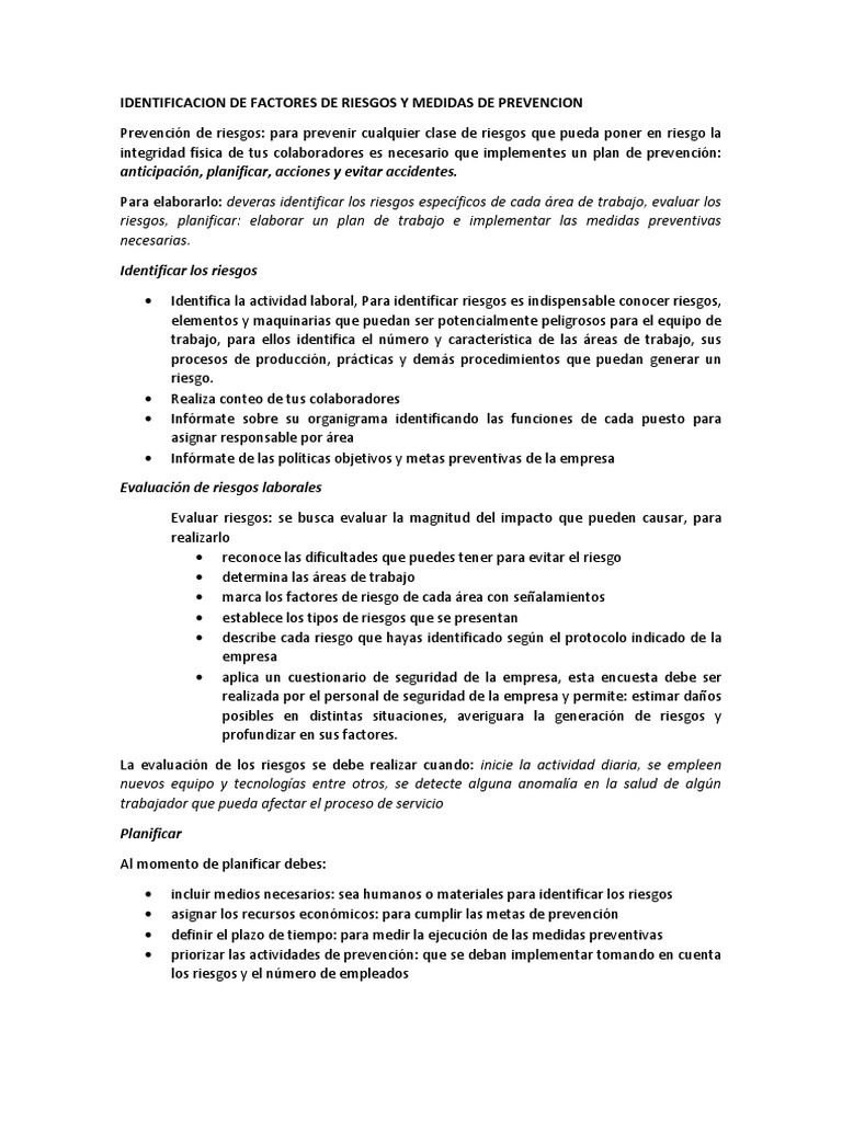 Identificacion de Factores de Riesgos | PDF | Planificación | Riesgo