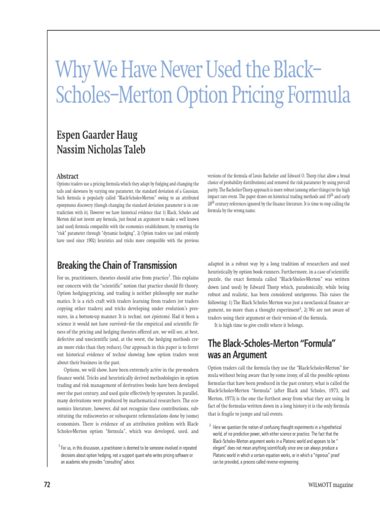 Taleb Paper | PDF | Black–Scholes Model | Option (Finance)