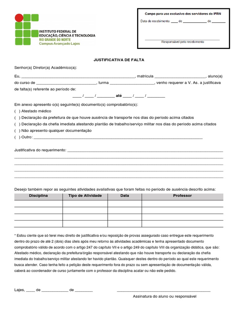Justificativa de Falta | PDF