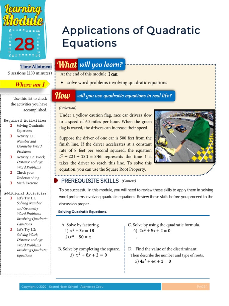 Learning Module 28 | PDF | Quadratic Equation | Equations