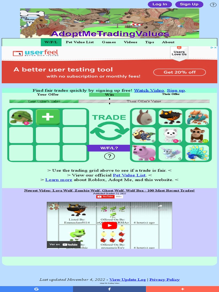 Roblox Adopt Me Trading Values Win Fair Lose WFL PDF