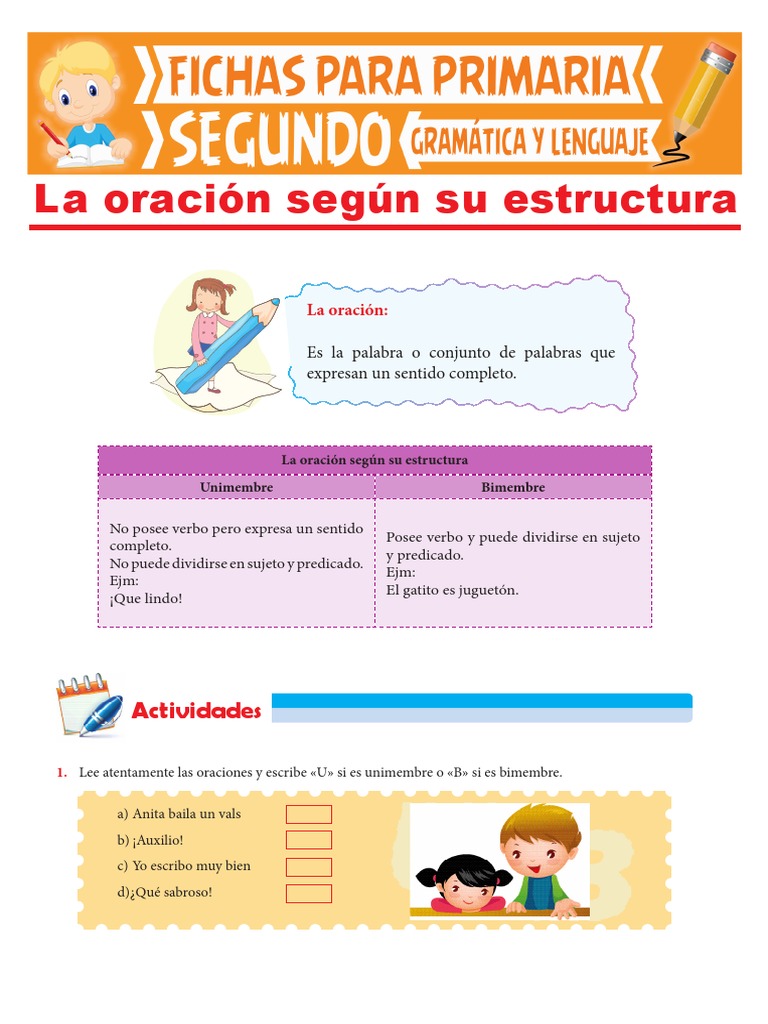 La Oración Según Su Estructura para Segundo Grado de Primaria | PDF