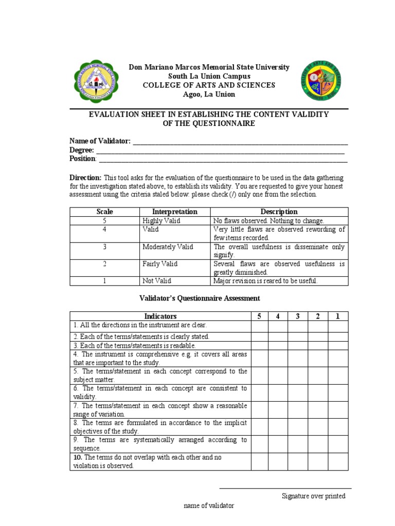 Content Validity Evaluation Sheet | PDF | Validity (Statistics) | Cognition