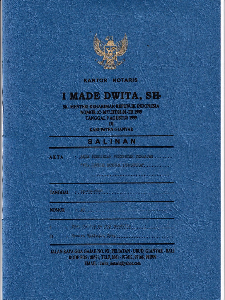 Akta Pendirian Levels Hotels Indonesia Importante PDF