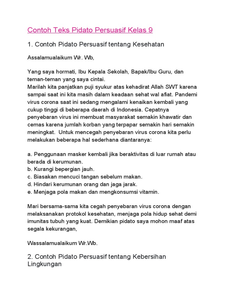 Contoh Teks Pidato Persuasif Kelas 9 PDF